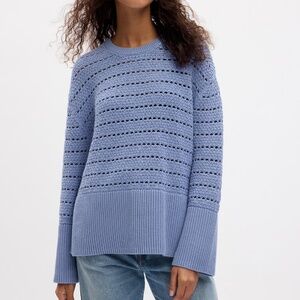 Gap Womens Split Hem Crochet Distant Blue Oversized Pullover Sweater, Small
